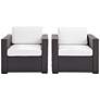Biscayne White Fabric Cushion Faux Wicker Outdoor Armchairs Set of 2