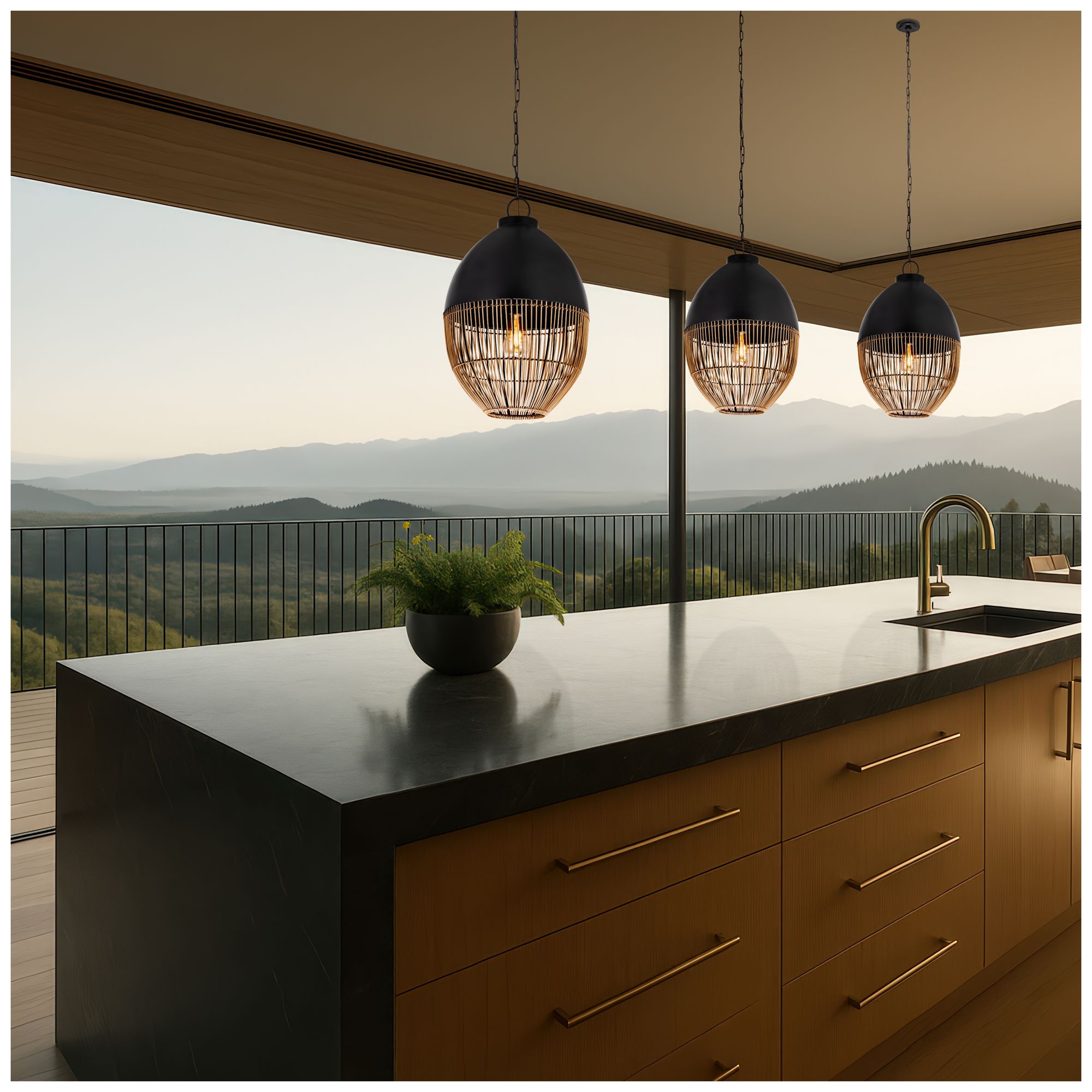 Image 2 Bismark 14" Wide Matte Black Chain Hung Pendant with Natural Shade more views