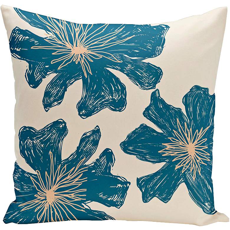 Image 1 Bisque Blue Floral 20 inch Square Decorative Pillow