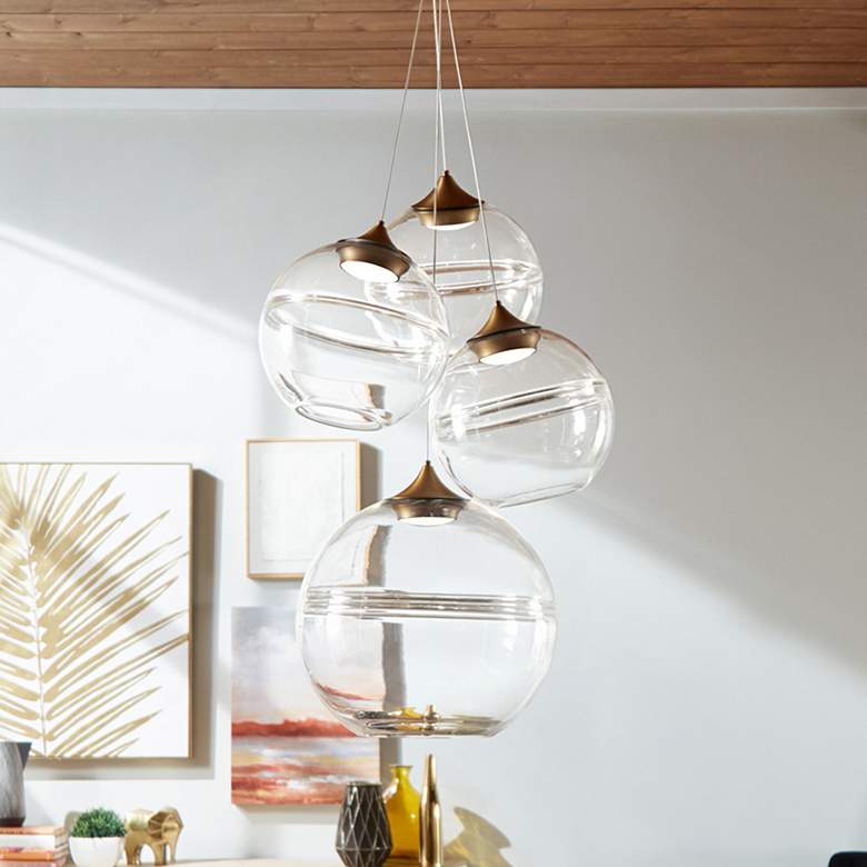 Image 1 Bistro 24"H x 45"W 4-Light Multi-Light Pendant in Aged Brass