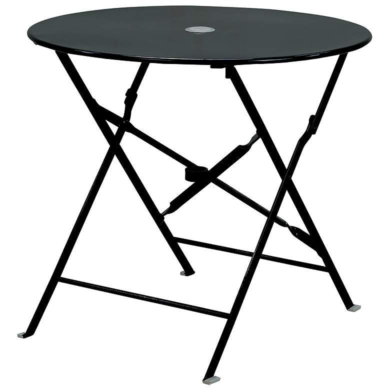 Image 1 Bistro 30 inch Black Round Folding Outdoor Table With Umbrella Hole