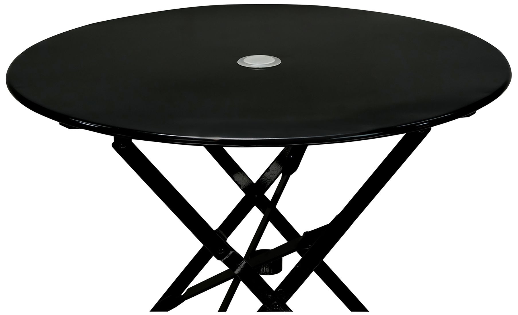 Image 2 Bistro 30" Black Round Folding Outdoor Table With Umbrella Hole more views