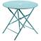 Bistro 30"  Teal Round Folding Outdoor Table With Umbrella Hole