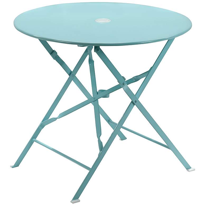 Image 1 Bistro 30 inch  Teal Round Folding Outdoor Table With Umbrella Hole