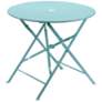 Bistro 30"  Teal Round Folding Outdoor Table With Umbrella Hole