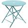Bistro 30" Teal Round Folding Outdoor Table With Umbrella Hole