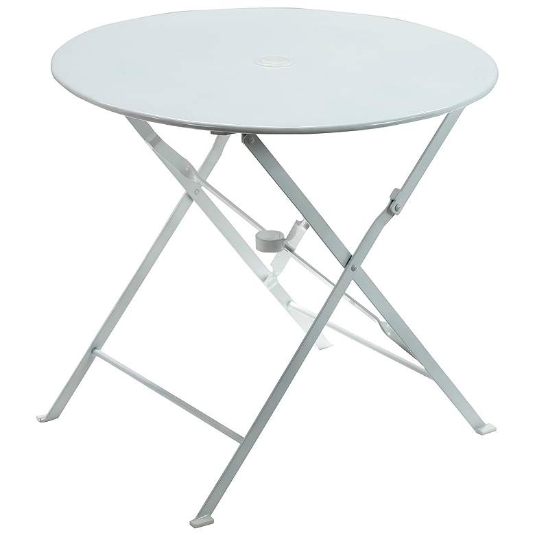 Image 1 Bistro 30 inch White Round Folding Outdoor Table With Umbrella Hole