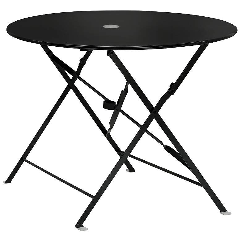 Image 1 Bistro 36 inch Black Round Folding Outdoor Table With Umbrella Hole