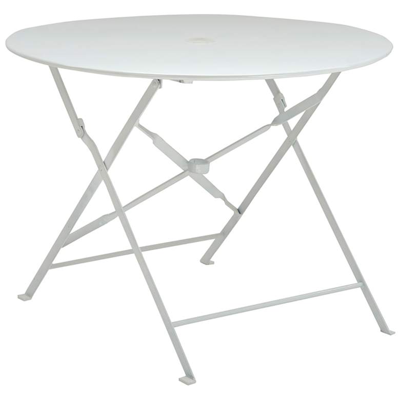 Image 1 Bistro 36 inch White Round Folding Outdoor Table With Umbrella Hole