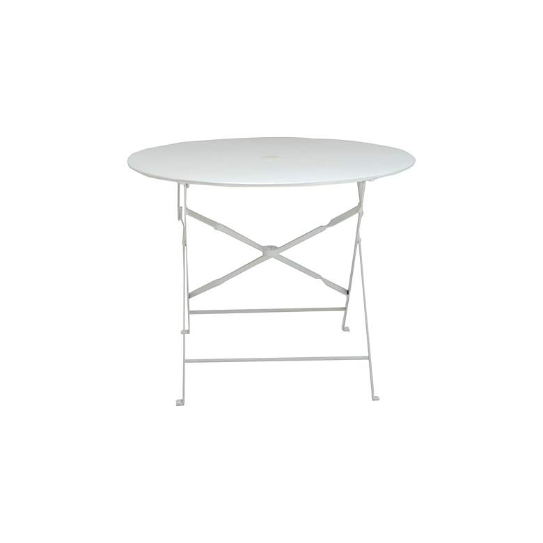 Image 2 Bistro 36" White Round Folding Outdoor Table With Umbrella Hole more views