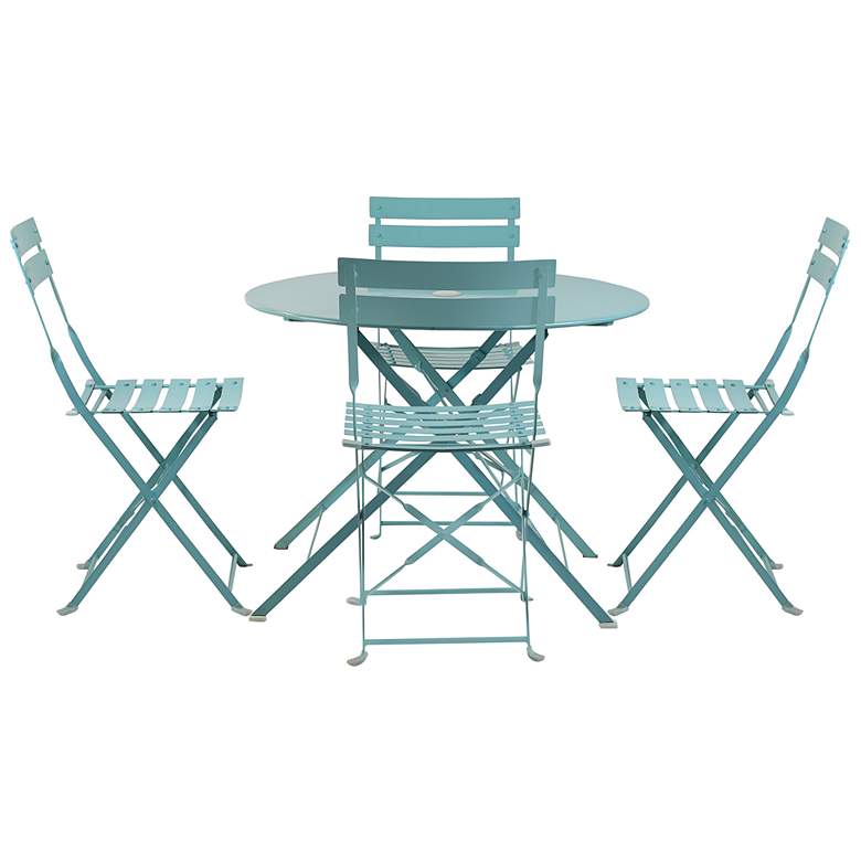 Image 1 Bistro Teal 5-Piece Outdoor Folding Table and Chair Set