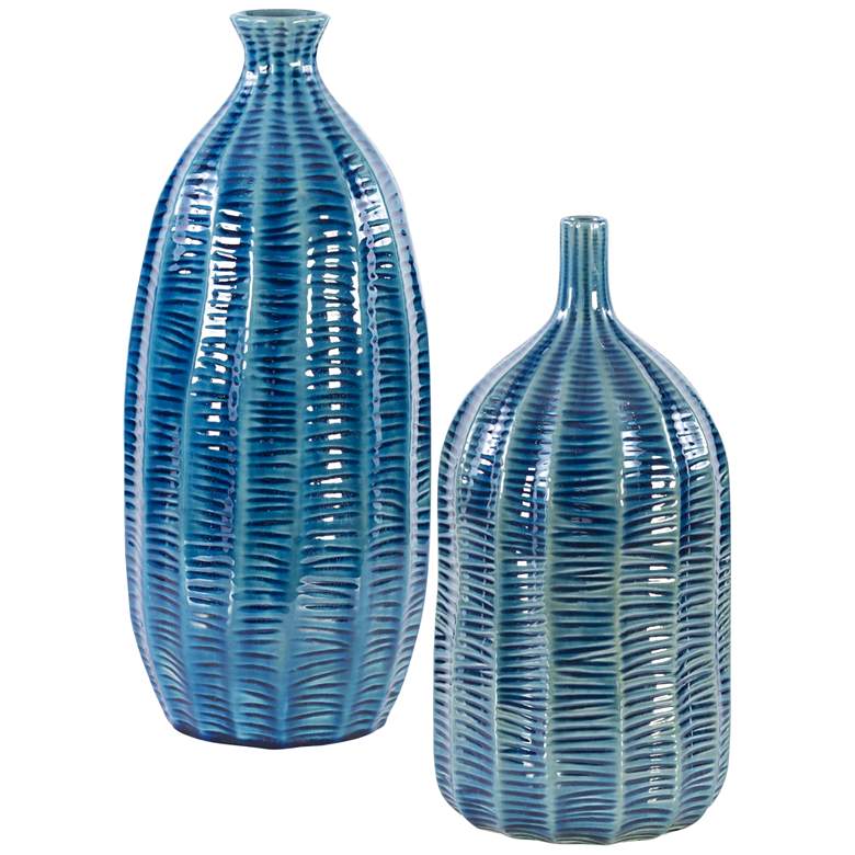 Image 2 Bixby 15 inch and 13 inch Cobalt Blue Earthenware Vases Set of 2
