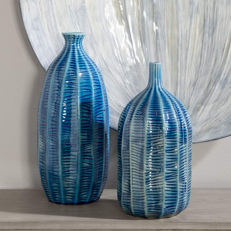 Image 1 Bixby 15 inch and 13 inch Cobalt Blue Earthenware Vases Set of 2