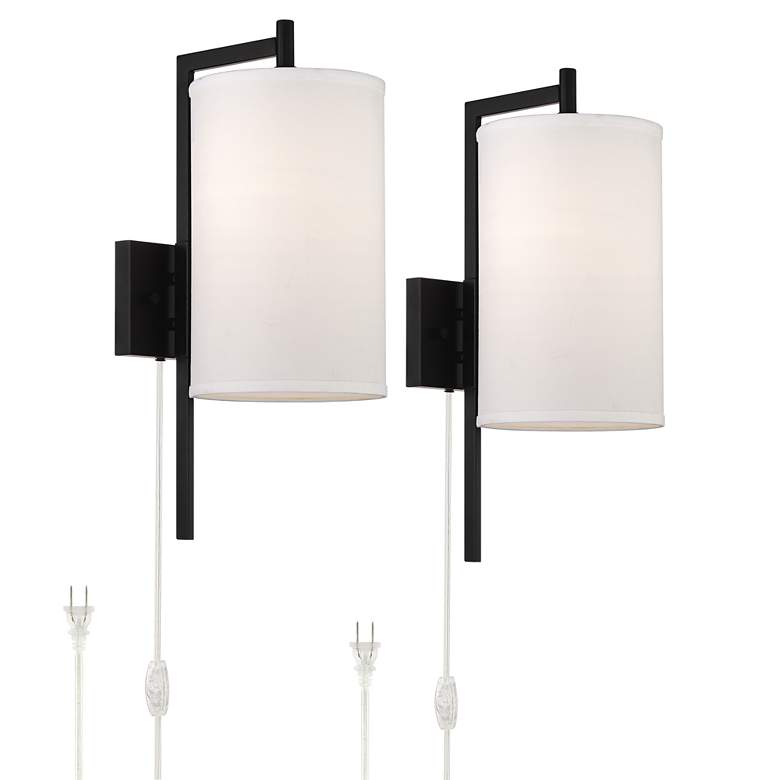 Image 2 Bixby Black Plug-In Wall Lamps with Smart Socket Set of 2
