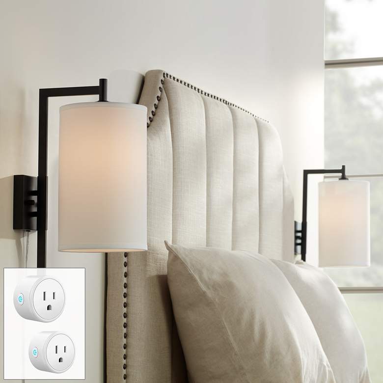 Image 1 Bixby Black Plug-In Wall Lamps with Smart Socket Set of 2