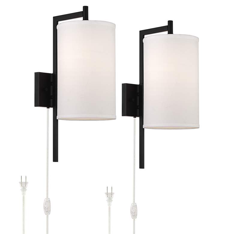 Image 2 Bixby Modern Plug-In Wall Lamps Set of 2 with USB Dimmers