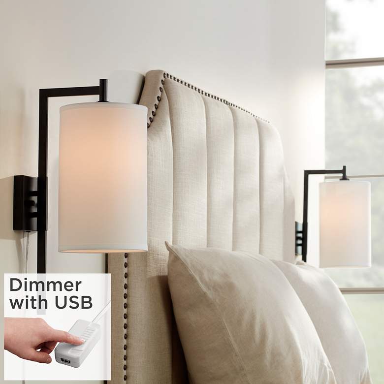 Image 1 Bixby Modern Plug-In Wall Lamps Set of 2 with USB Dimmers