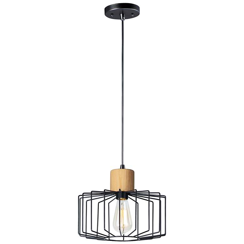 Image 1 Bjorn 1 Light 11.5" Wide Black/Natural Wood Pendant Light