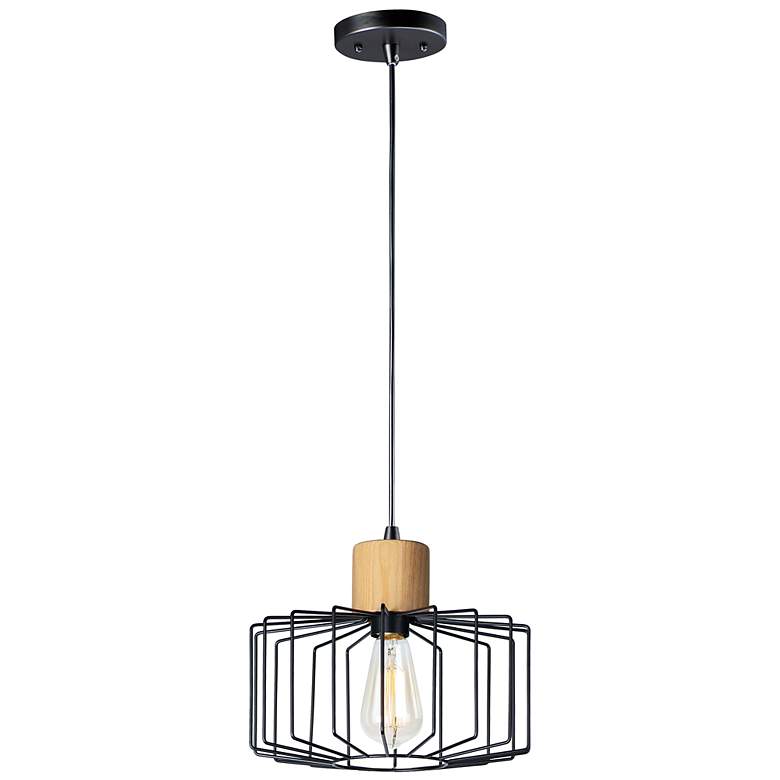 Image 1 Bjorn 1 Light 11.5 inch Wide Black/Natural Wood Pendant Light