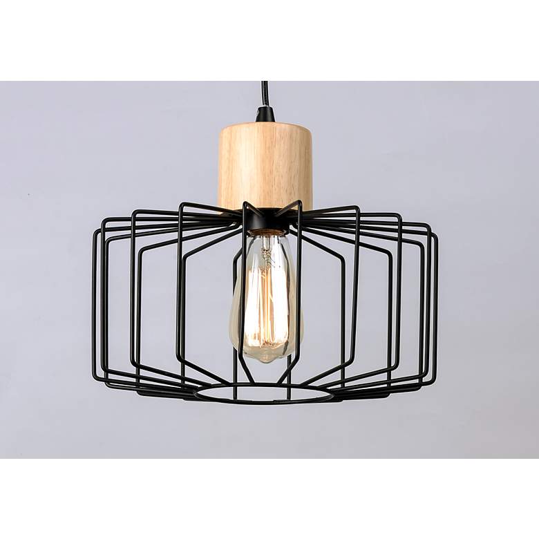 Image 3 Bjorn 1 Light 11.5" Wide Black/Natural Wood Pendant Light more views