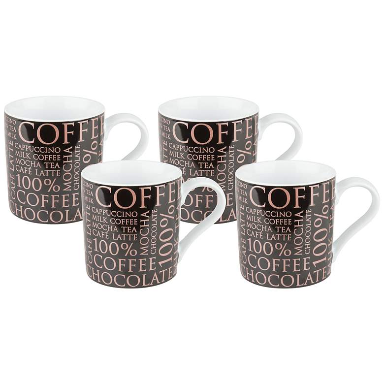 Image 1 Black 100 Percent Coffee Porcelain Mugs Set of 4