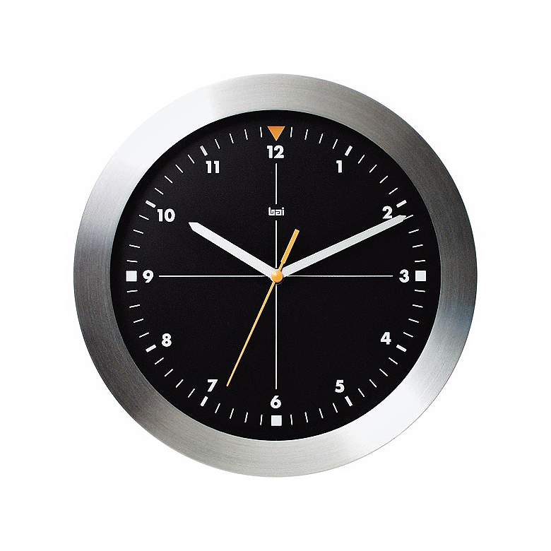 Image 1 Black 11 inch Wide Formula One Brushed Aluminum Wall Clock