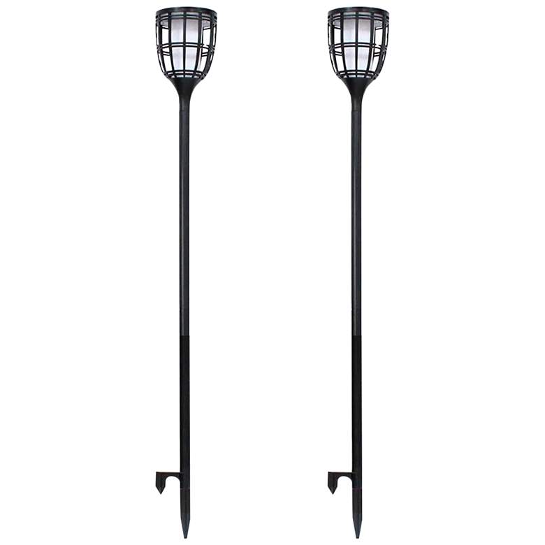 Image 1 Black 39 3/4 inchH LED Solar Tiki Torch Garden Lights Set of 2