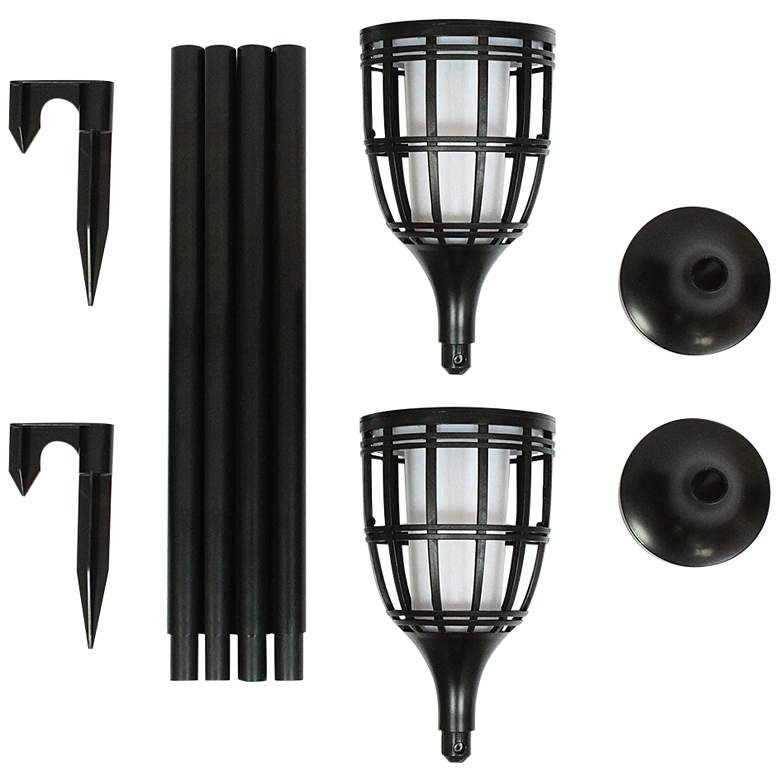 Image 3 Black 39 3/4"H LED Solar Tiki Torch Garden Lights Set of 2 more views