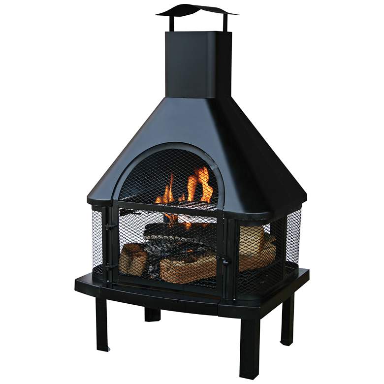 Image 1 Black 43 1/2" High Wood Burning Outdoor Fireplace