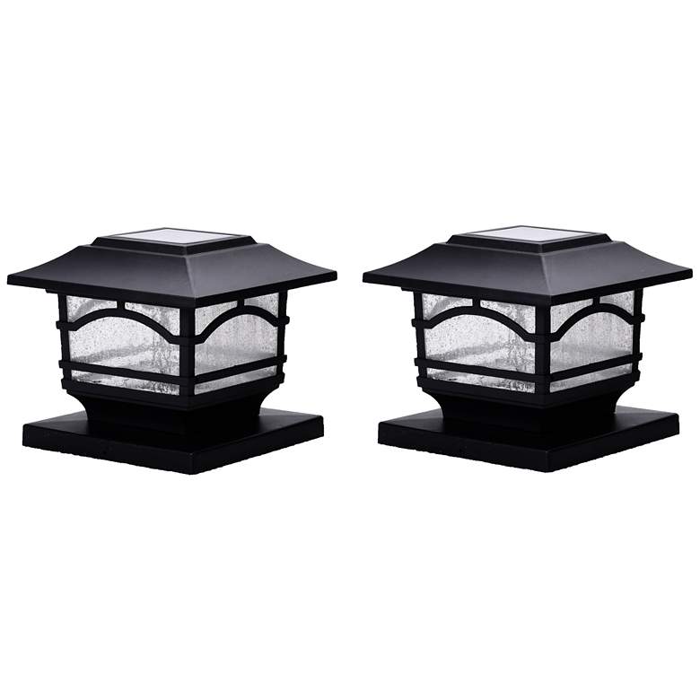 Image 2 Black 7 inch High Solar LED Outdoor Post Cap and Deck Lights Set of 2