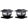 Black 7" High Solar LED Outdoor Post Cap and Deck Lights Set of 2