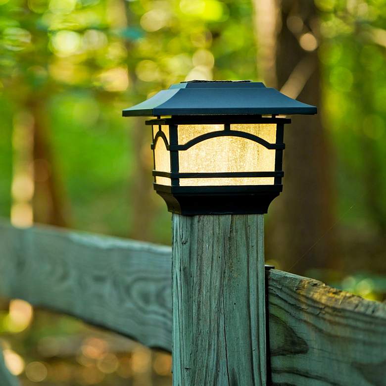 Image 1 Black 7 inch High Solar LED Outdoor Post Cap and Deck Lights Set of 2