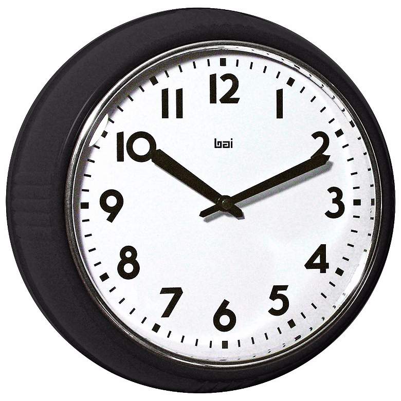 Image 1 Black 9 1/2 inch Wide Retro School Wall Clock