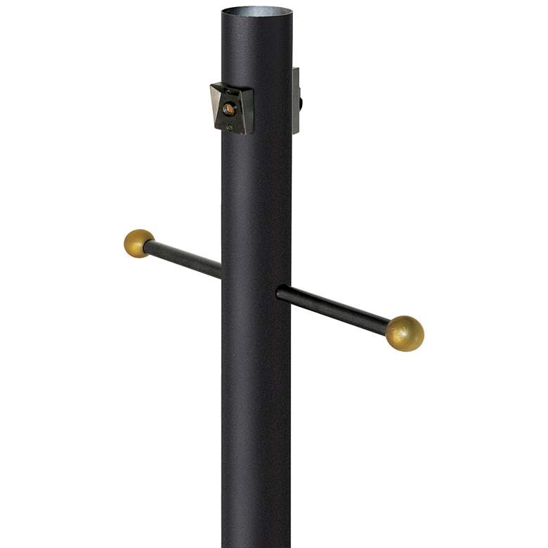 Image 1 Black 96"H Cross Arm Outlet Dusk-to-Dawn Inground Lamp Post