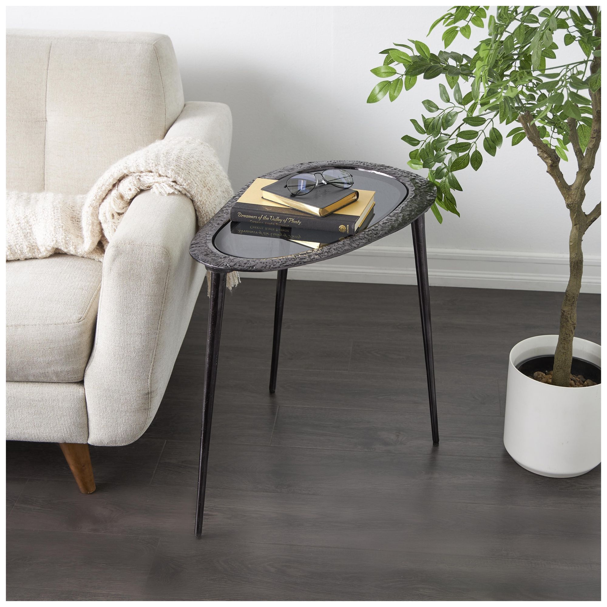 Image 4 Black Aluminum Metal Modern Accent Table, 23" x 15" x 23" more views