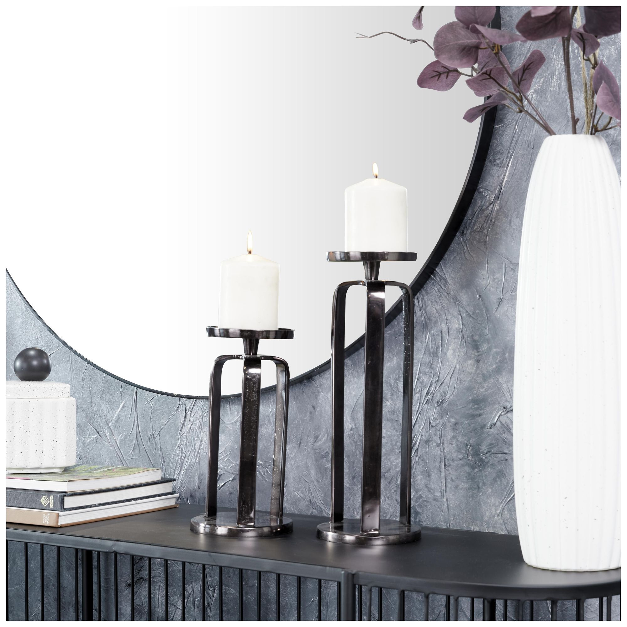 Image 4 Black Aluminum Metal Modern Candle Holder, S/2 14", 10"H more views