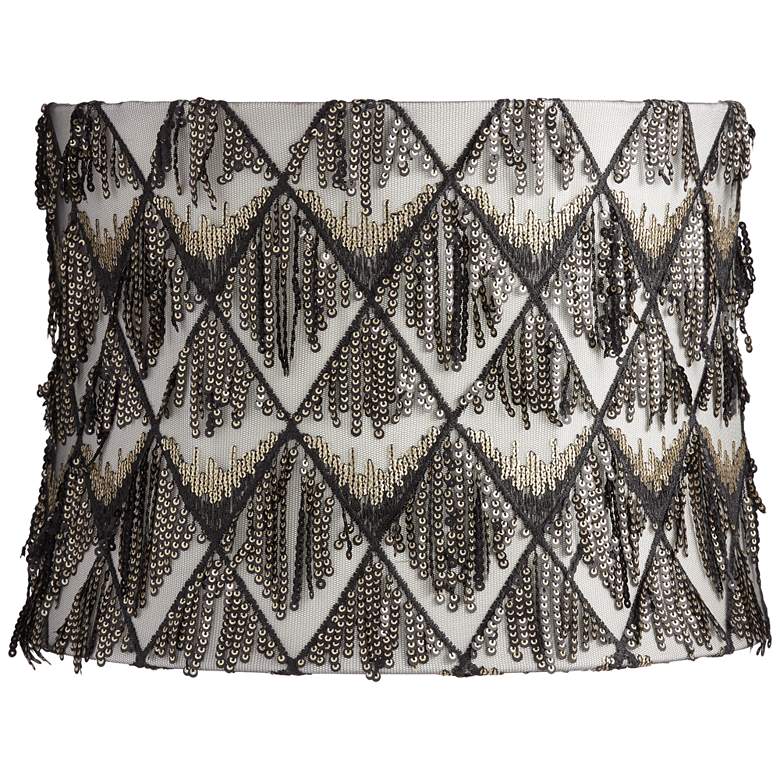 Image 1 Black and Cream Sequin Drum Lamp Shade 13x14x10 (Spider)