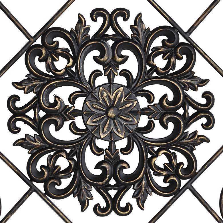 Image 4 Black and Distressed Wood 36 3/4 x 57 inch High Filigree Screen Wall Art more views