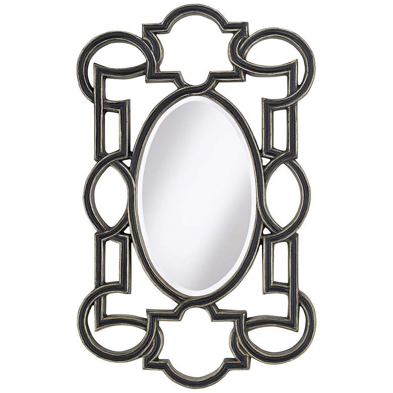 Image 1 Black and Gold 42" High Oval Wall Mirror