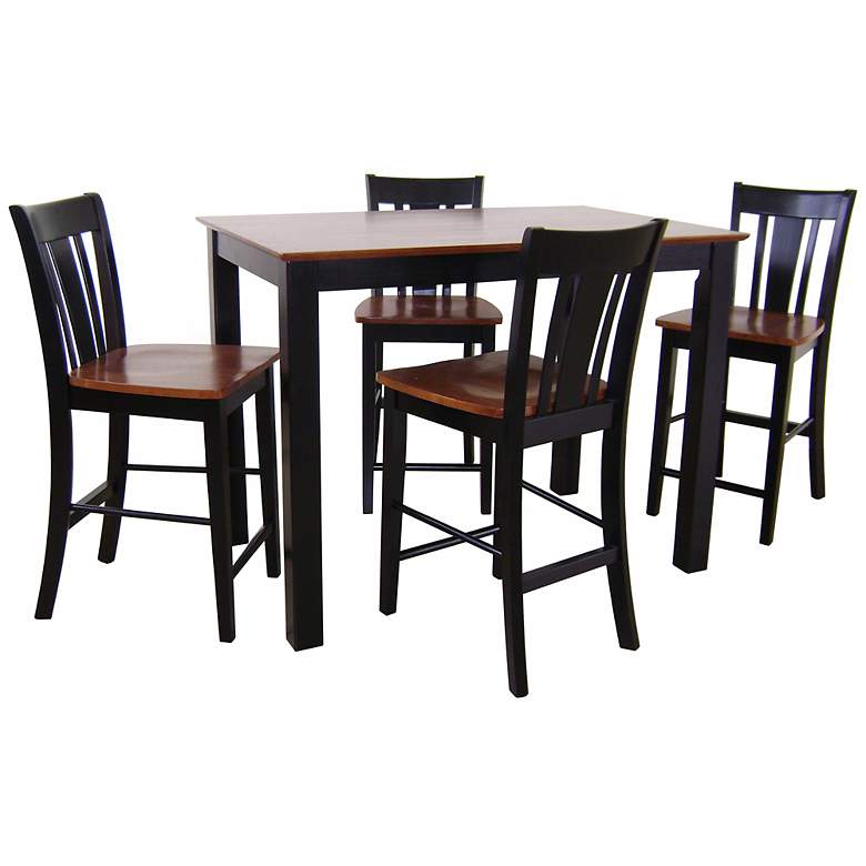 Image 1 Black and Oak Gathering Table with Slatback Stools
