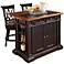 Black and Oak Kitchen Island with 2 Barstools
