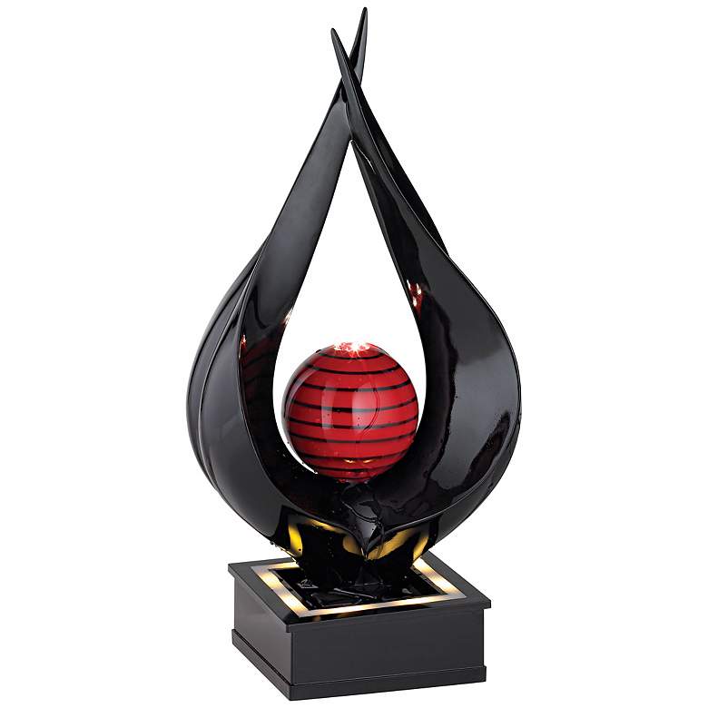 Image 1 Black and Red Lacquer Tabletop Fountain with LED Light