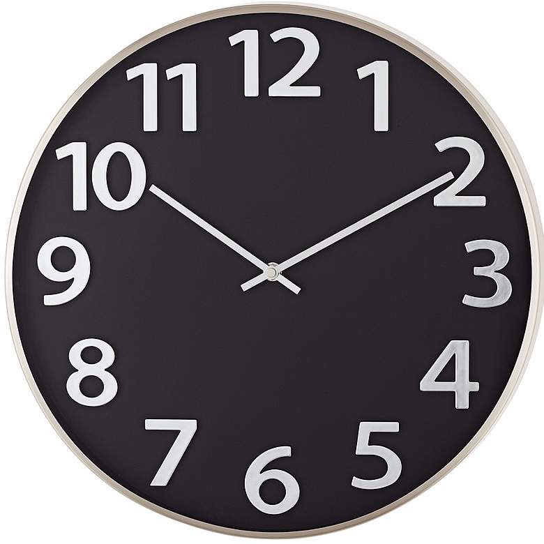 Image 1 Black and Satin Nickel 16 inch Round Contemporary Wall Clock