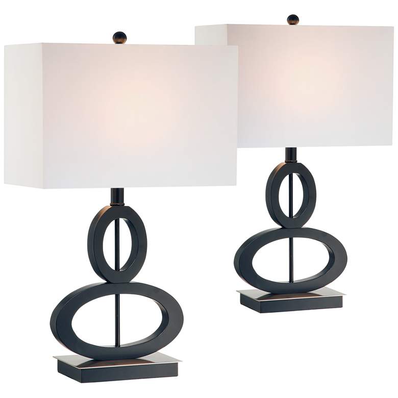 Image 1 Black and Satin Steel Asymmetrical Ovals Table Lamp Set of 2