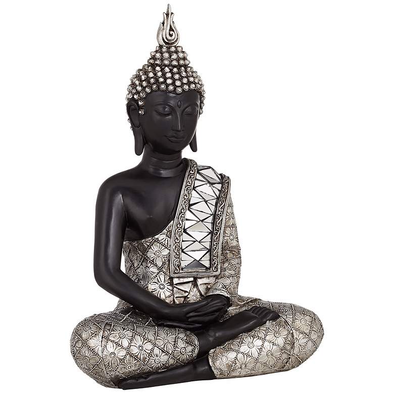 Image 1 Black and Silver 14 1/2 inch High Sitting Buddha Sculpture