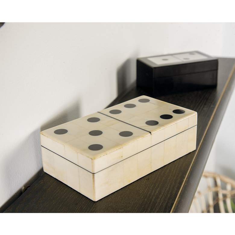 Image 1 Black and White 7 inch Wide Wood Rectangular Block Domino Set