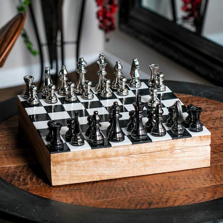 Image 1 Black and White Aluminum and Wood Chess Set
