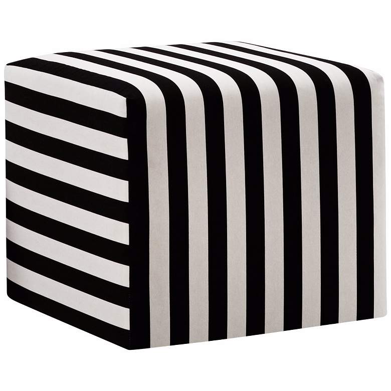 Image 1 Black and White Canopy Stripe Upholstered Cube Ottoman