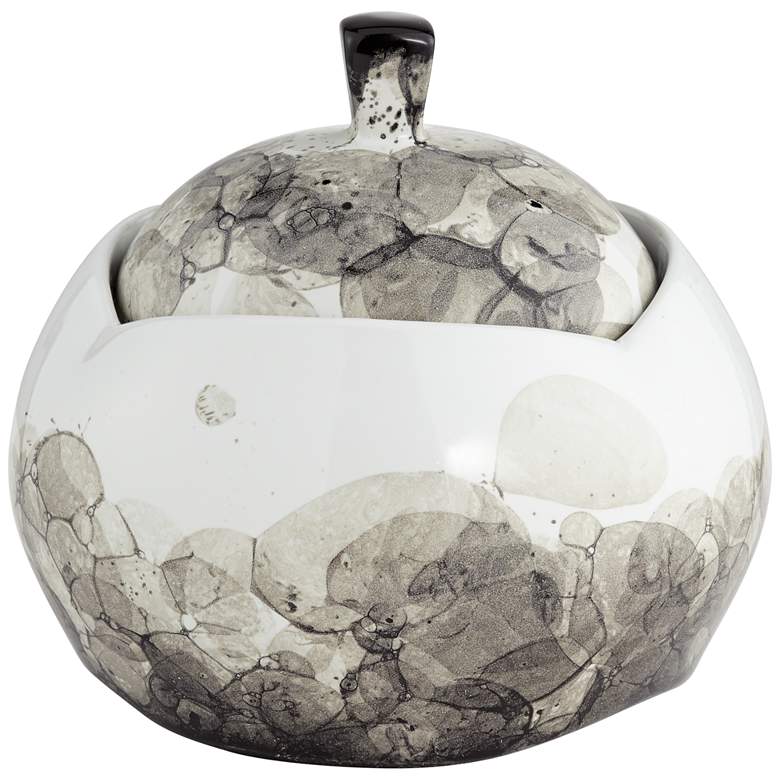 Image 1 Black and White Ceramic 7 1/2 inch High Floral Storage Jar