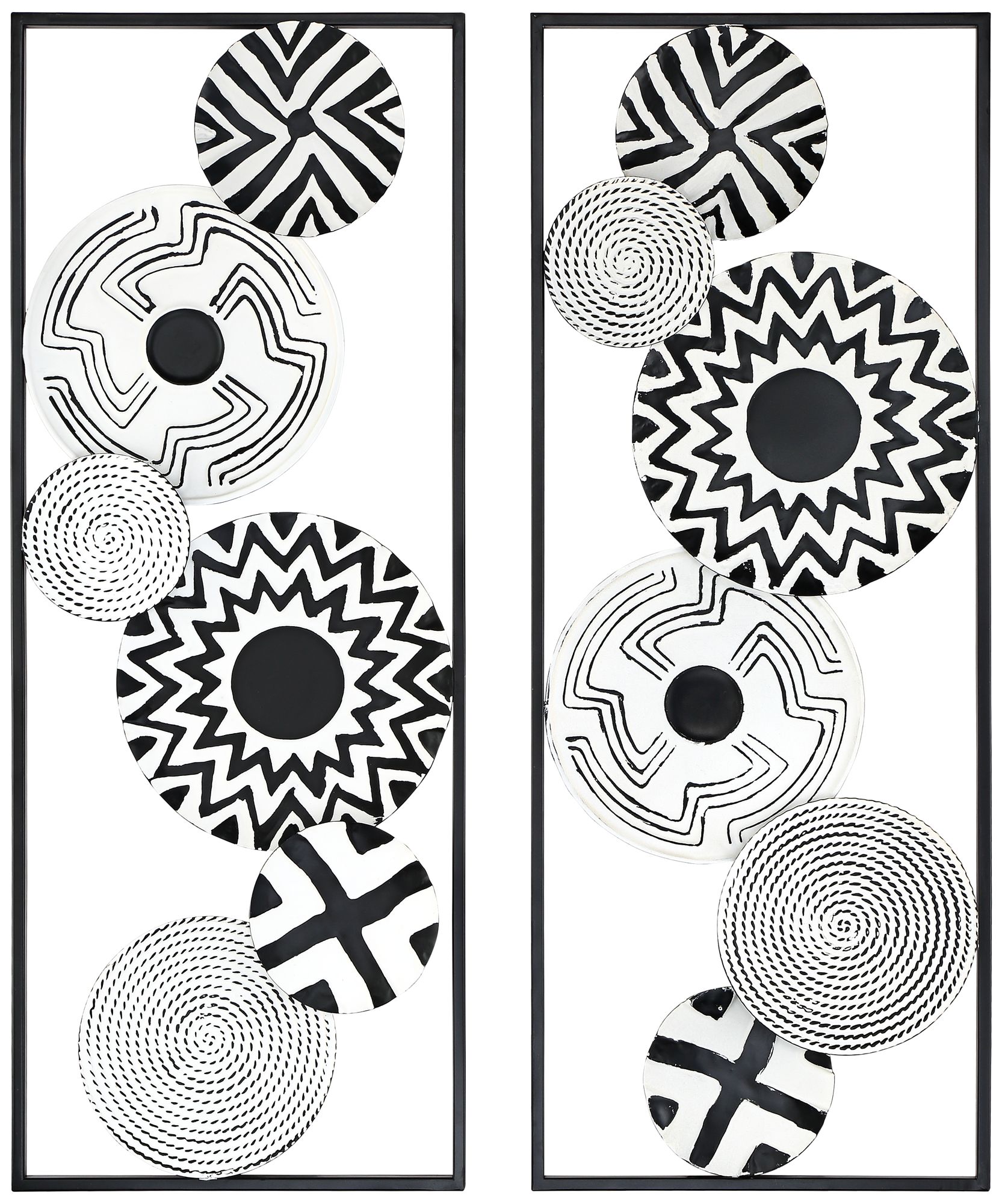 Abstract Discs 45 1/4" Wide Black and White Metal Wall Art 61X58